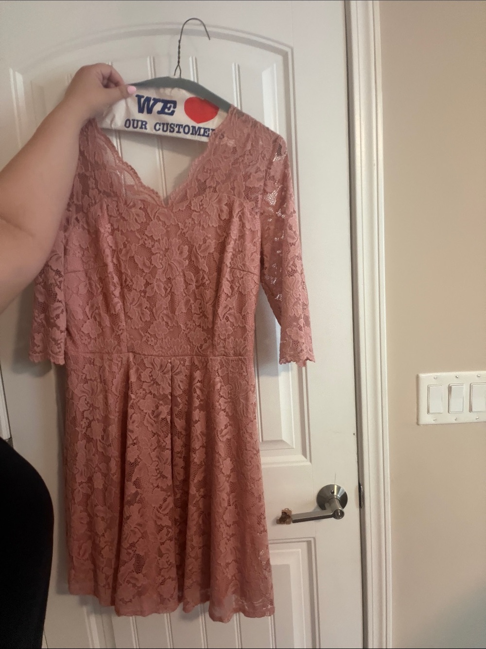 Dusty Rose Lace V-Neck Fit & Flare Dress